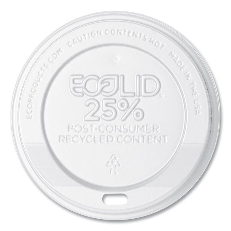 Eco-Products EcoLid 25% Recycled Content Hot Cup Lid, Fits 10 oz to 20 oz Hot Cups, Plastic, White, 100/Pack, 10 Packs/Carton (ECOEPHL16WR)