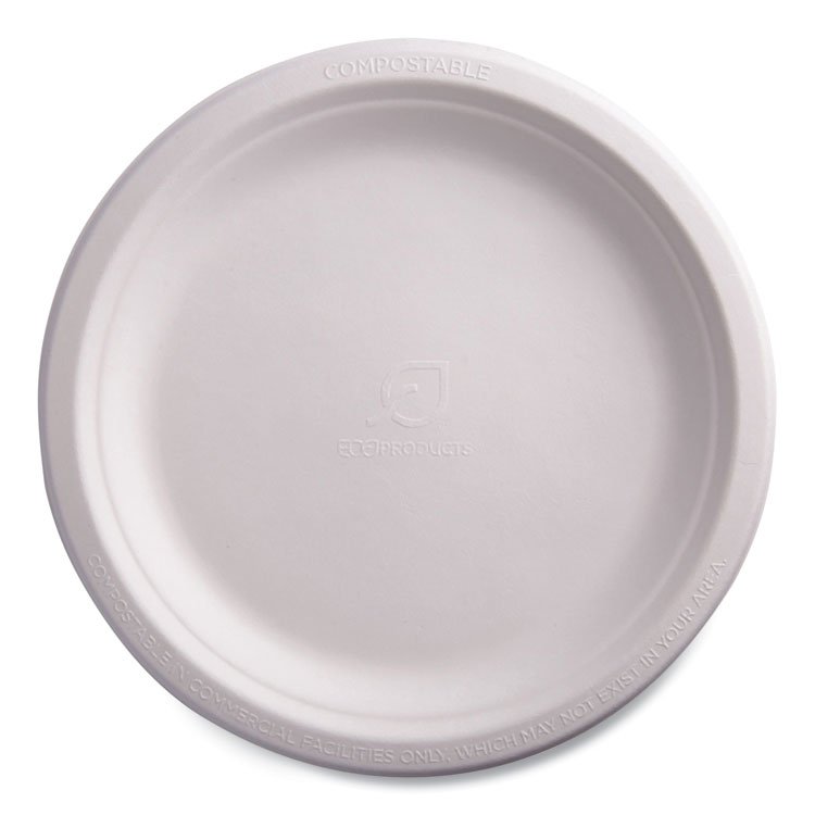 Eco-Products Vanguard Renewable and Compostable Sugarcane Plates, 9" dia, White, 500/Carton (ECOEPP013NFA)