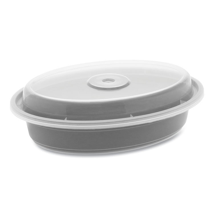 Pactiv Evergreen Newspring VERSAtainer Microwavable Containers, Oval, 12 oz, 6.8 x 4.8 x 1.45, Black/Clear, Plastic, 150/Carton (PCTOC12B)