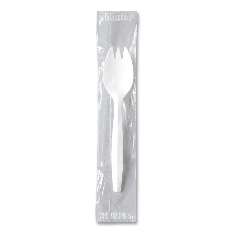SOLO Regal Mediumweight Cutlery, Individually Wrapped, Spork, Plastic, White, 1,000/Carton (SCCMOW60007)