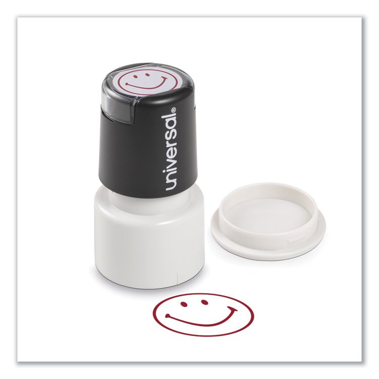 Universal Round Message Stamp, SMILEY FACE, Pre-Inked/Re-Inkable, Red (UNV10080)