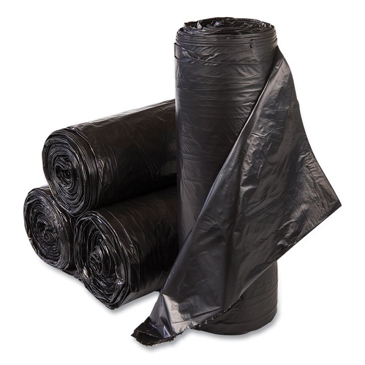 Inteplast Group High-Density Commercial Can Liners, 55 gal, 22.1 mic, 36" x 60", Black, Interleaved Roll, 25 Bags/Roll, 6 Rolls/Carton (IBSS366022K)