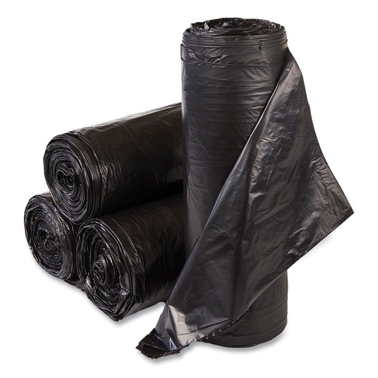 Inteplast Group Institutional Low-Density Can Liners, 30 gal, 0.58 mil, 30" x 36", Black, Interleaved Roll, 25 Bags/Roll, 10 Rolls/Carton (IBSSL3036HVK)