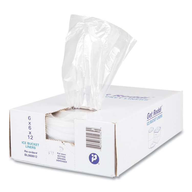 Inteplast Group Ice Bucket Liner Bags, 96 oz, 6" x 6" x 12", Clear, 1,000/Carton (IBSBL060612)