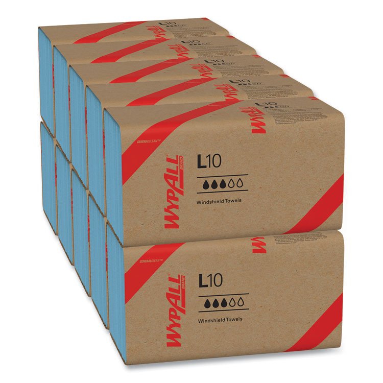WypAll L10 Windshield Towels, 1-Ply, 9.1 x 10.25, Light Blue, 224/Pack, 10 Packs/Carton (KCC05123)
