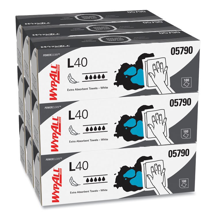 WypAll L40 Towels, POP-UP Box, 16.4 x 9.8, White, 100/Box, 9 Boxes/Carton (KCC05790)