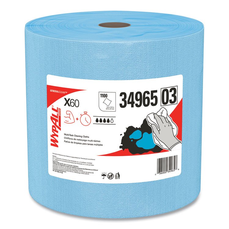 General General Clean X60 Cloths, Jumbo Roll, 12.5 x 13.4, Blue, 1,100/Roll (KCC34965)