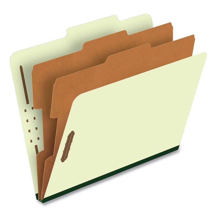 Pendaflex Six-Section Pressboard Classification Folders, 2" Expansion, 2 Dividers, 6 Fasteners, Letter Size, Green Exterior, 10/Box (PFX17173)