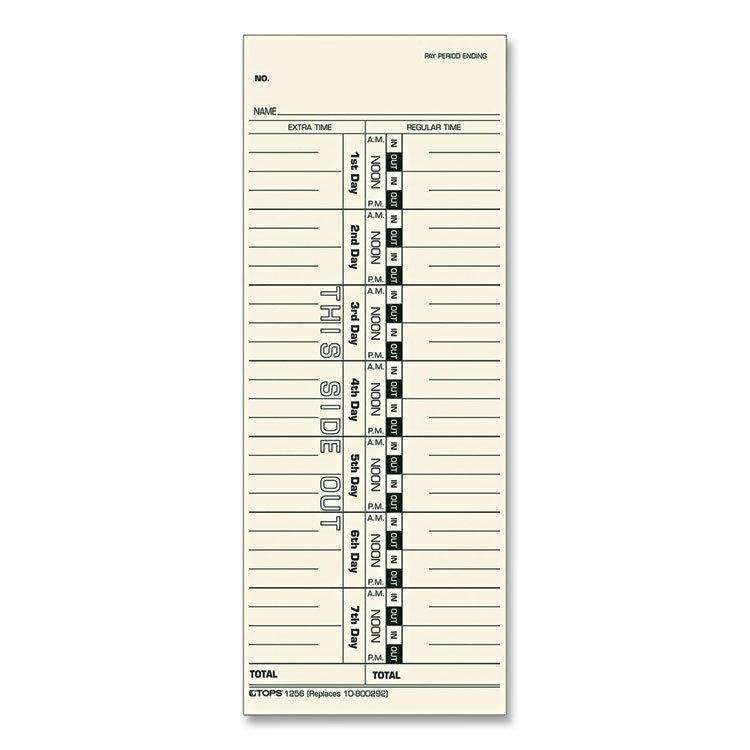 TOPS Time Clock Cards, Replacement for 10-800292, One Side, 3.5 x 9, 500/Box (TOP1256)