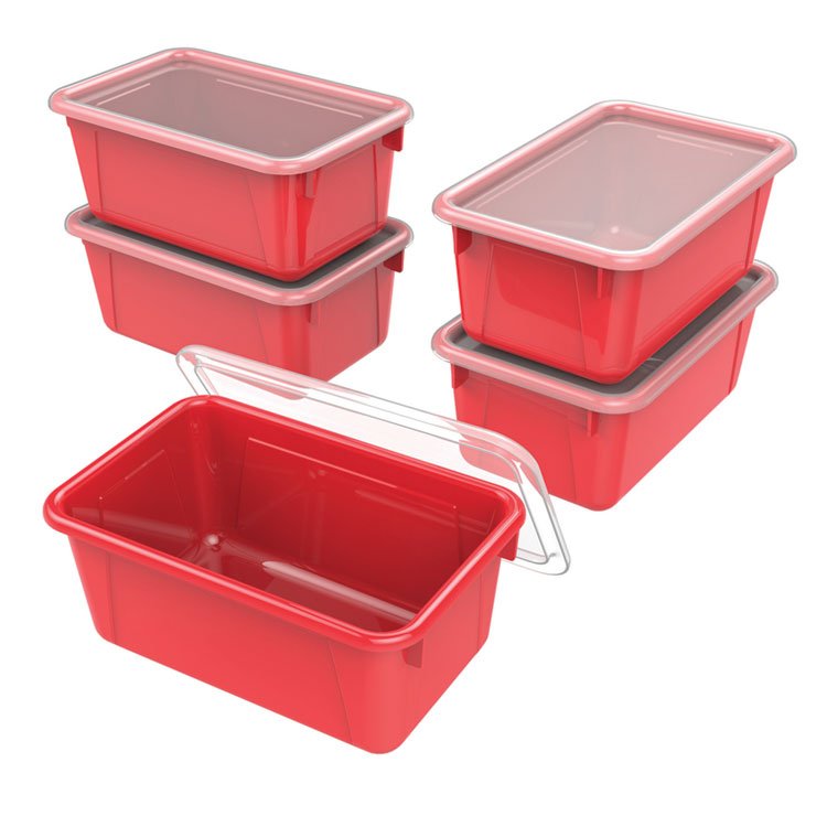 Storex Cubby Bin with Lid, 12.28 x 7.95 x 5.23, Red, 5/Pack (STX62407U05C)