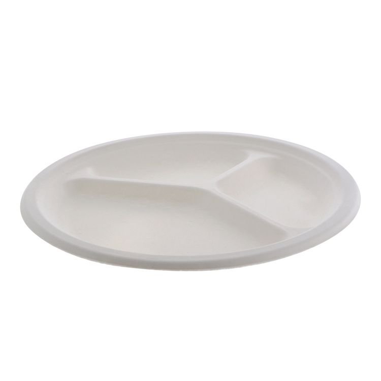 Pactiv Evergreen EarthChoice PFAS Free Compostable Dinnerware, 3-Compartment Plate, Sugarcane, 10.25" dia, Natural, 500/Carton (PCTMC50044PFREE)