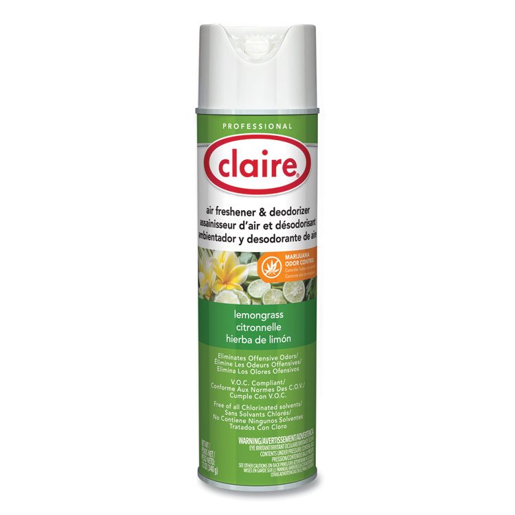 Claire Aerosol Air Freshener and Deodorizer, Lemongrass Citronella, 12 oz Aerosol Spray, 12 Cans (CGC1307)