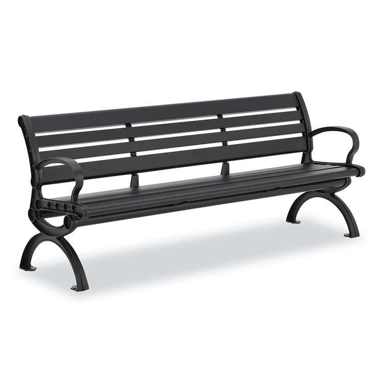 Global Industrial Aluminum Bench with Back, 73" x 22.75" x 30.75", Black Seat/Back, Black Base (GBE436978BK)