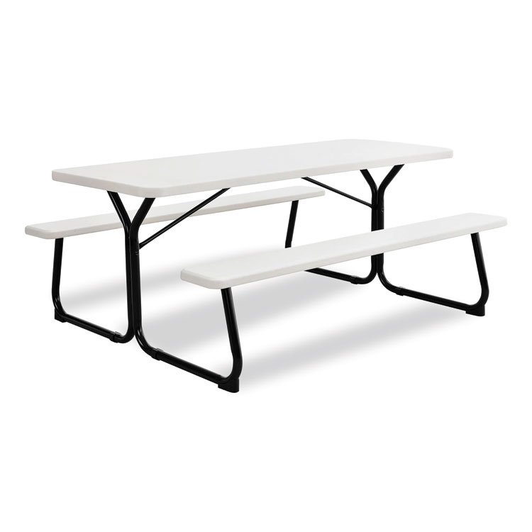 Global Industrial Blow-Molded Plastic Picnic Table, Rectangular, 72 x 60 x 30, White Top, White Base/Legs (GBE695484)