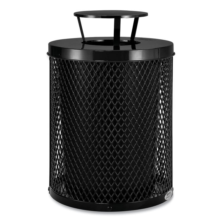 Global Industrial Outdoor Diamond Steel Trash Can, Rain Bonnet Lid, 36 gal, Black (GBE261926BK)