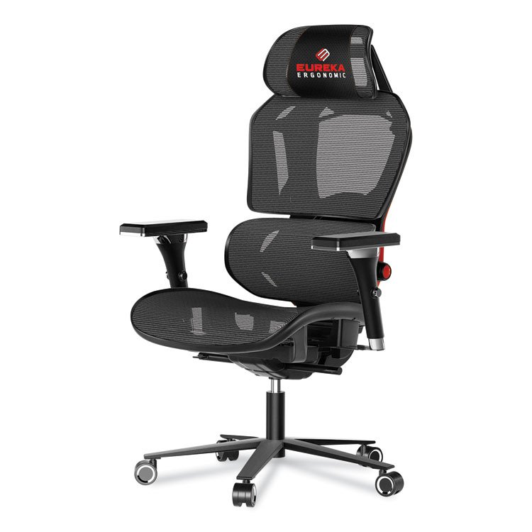 EUREKA ERGONOMIC Typhon Hybrid Chair, Supports Up to 220 lb, 18.5" to 22.05" Seat Height, Black Mesh Seat, Black/Red Mesh Back, Black Base (EKAGC05R)