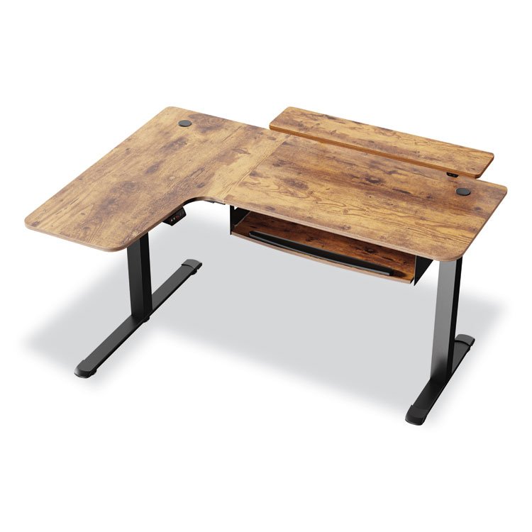 EUREKA ERGONOMIC L-Shaped Standing Desk with Keyboard Tray, Left Desk, 61.25" x 43.25" x 34.38" to 52.88", Rustic Brown/Black (EKAL60LRB)