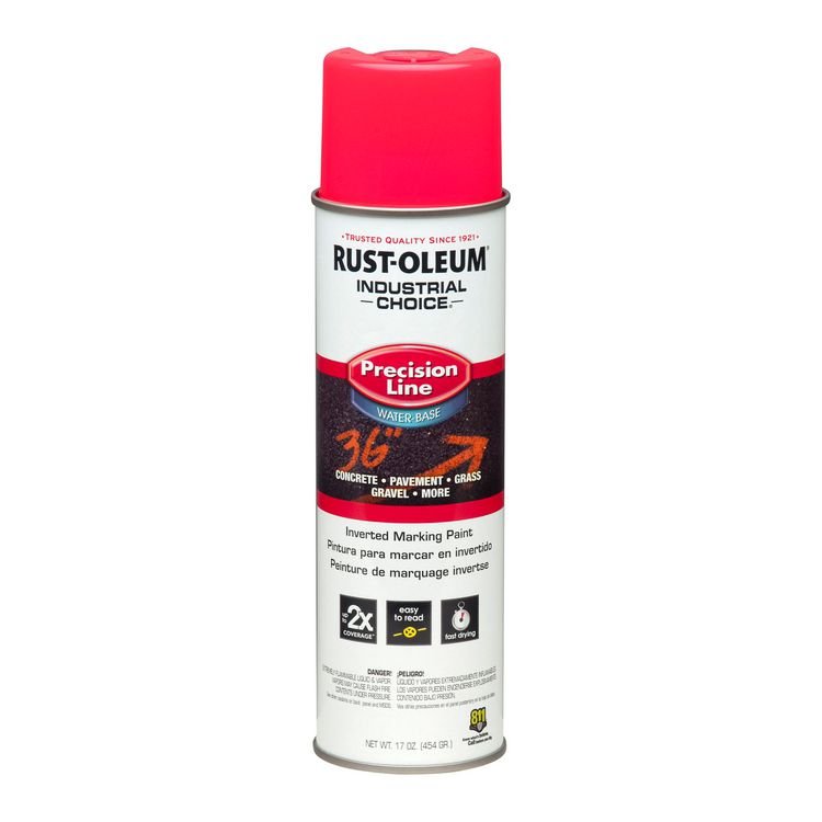 Rust-Oleum Industrial Choice M1800 System Water-Based Precision Line Marking Paint, Flat Fluorescent Pink, 17 oz Aerosol Can, 12/Carton (RST1861838CT)