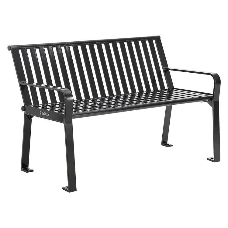 Global Industrial Steel Slat Benches with Back, 48" x 27" x 31", Black Seat/Back, Black Base (GBE694853BKKD)
