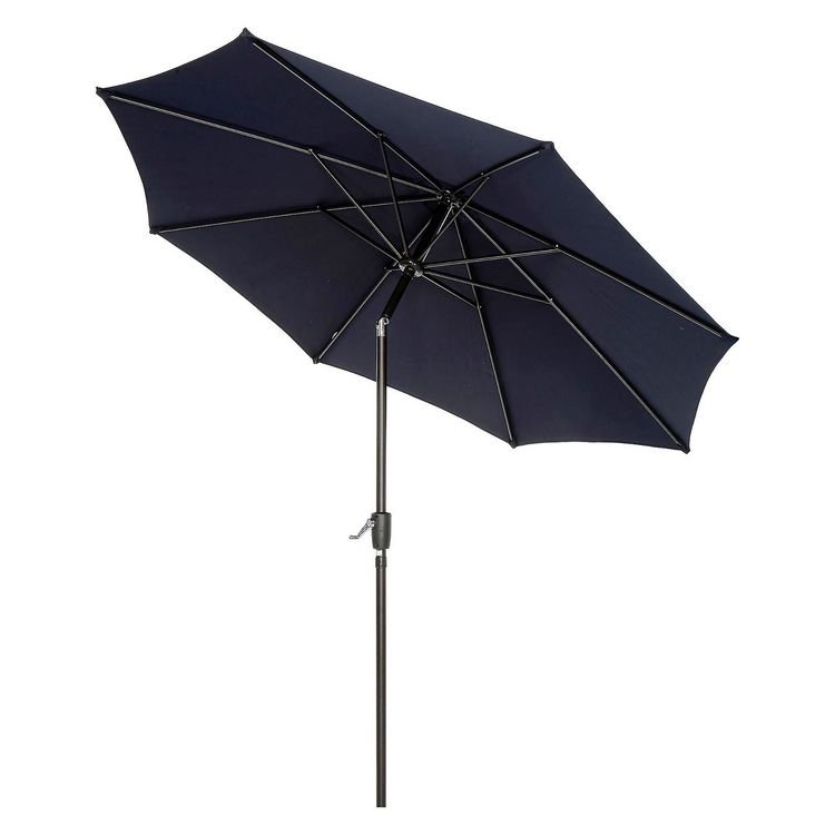 Global Industrial Outdoor Umbrella with Tilt Mechanism, 102" Span, 94" Long, Navy Blue Canopy, Black Handle (GBE695328)