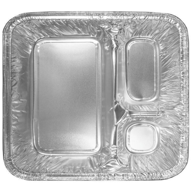 HFA Three-Compartment Oblong Food Container, 24 oz, 6.38 x 1.47 x 8, Silver, Aluminum, 500/Carton (HFA204500)