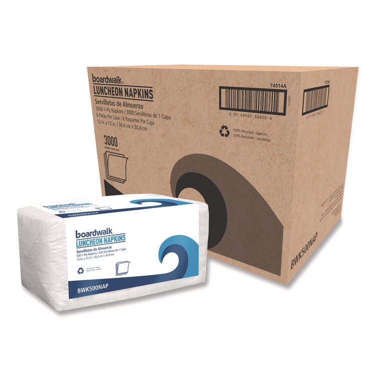 Boardwalk 1/4-Fold Lunch Napkins, 1-Ply, 12" x 12", White, 500/Pack, 6 Packs/Carton (BWK500NAP)