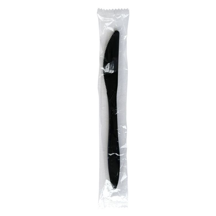 Boardwalk Mediumweight Wrapped Polypropylene Cutlery, Knife, Plastic, Black, 1,000/Carton (BWKKNIFEBLPPIW)