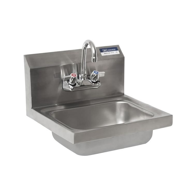 BK Resources Stainless Steel Hand Sink with Faucet, 14" l x 10" w x 5" d (BKEBKHSW1410PG)
