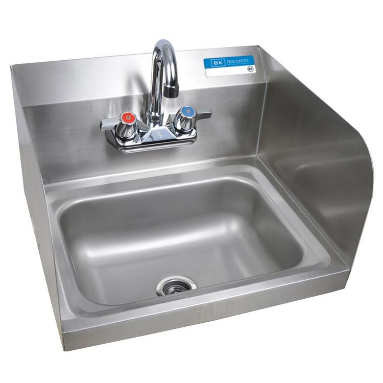 BK Resources Stainless Steel Hand Sink with Side Splashes and Faucet, 14" l x 10" w x 5" h (BKEHSW1410SSP)