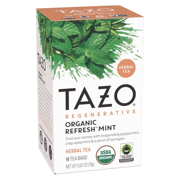 Tazo Tea Bags, Organic Refresh Mint, 16/Box, 6 Boxes/Carton (TZO00350)
