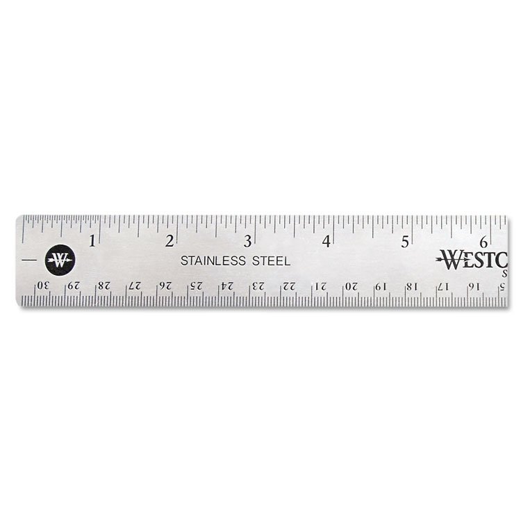 Westcott Stainless Steel Office Ruler With Non Slip Cork Base, Standard/Metric, 12" Long (ACM10415)