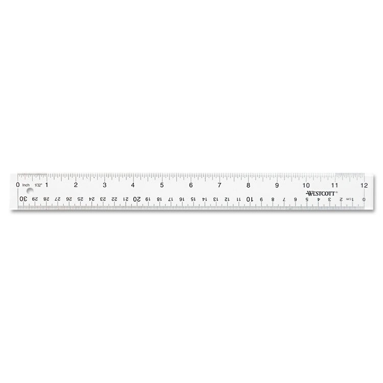 Westcott Clear Flexible Acrylic Ruler, Standard/Metric, 12" Long, Clear (ACM10562)