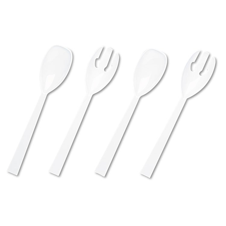 Tablemate Table Set Plastic Serving Forks and Spoons, 9.5", White, 48/Pack (TBLW95PK4)