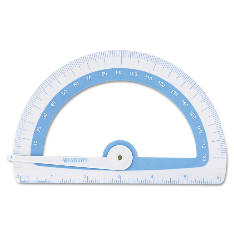 Westcott Soft Touch School Protractor with Antimicrobial Product Protection, Plastic, 6" Ruler Edge, Assorted Colors (ACM14376)