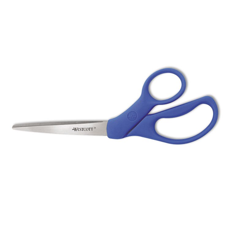 Westcott Preferred Line Stainless Steel Scissors, 8" Long, 3.5" Cut Length, Offset Blue Handle (ACM43218)