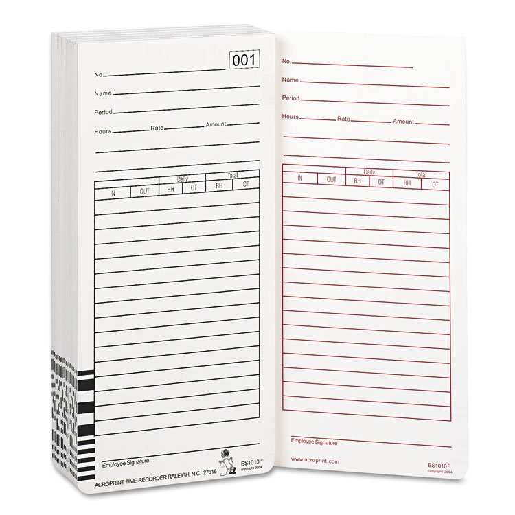 Acroprint Time Clock Cards for Acroprint ES1000, Two Sides, 3.5 x 7, 100/Pack (ACP099111000)