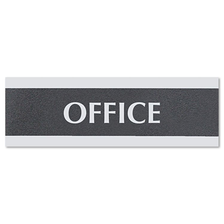 Headline Sign Century Series Office Sign, OFFICE, 9 x 3, Black/Silver (USS4762)