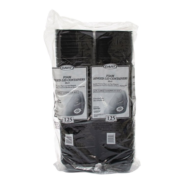 DART Foam Hinged Lid Containers, Large Sandwich, 6 x 5.9 x 3, Black, 125/Bag, 4 Bags/Carton (DCC60HTB1)