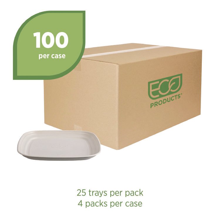 ECO-PRODUCTS,INC. Regalia Renewable Sugarcane Tray, 9.06 x 14.37, White, Sugarcane, 100/Carton (ECOEPSCTRS14NFA)