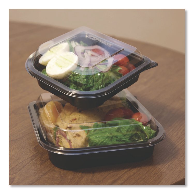 ECO-PRODUCTS,INC. BlueStripe Premium Take-Out Containers, 6.77 x 6.6 x 2.31, Black/Clear, Base/Lid Combo, Plastic, 150/Carton (ECOEPPTOR7)