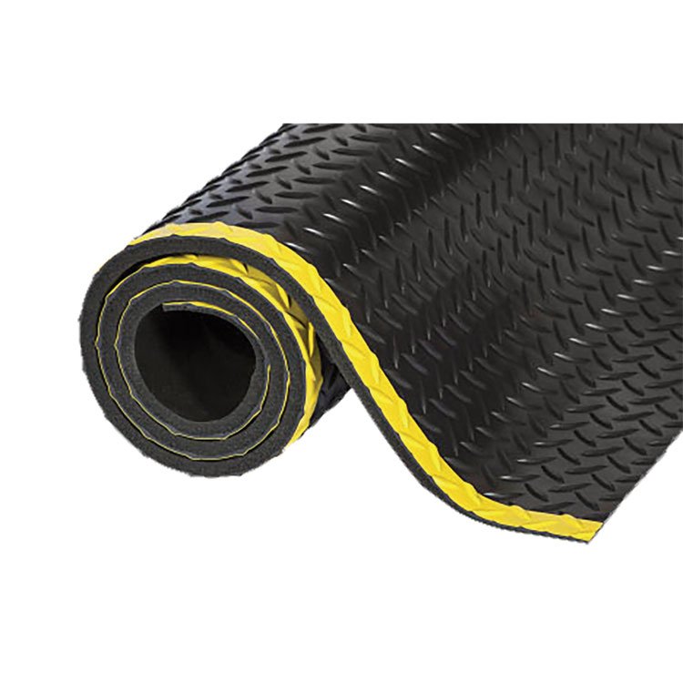 CROWN MATS & MATTING Industrial Deck Plate Anti-Fatigue Mat, Rectangular, Black/Yellow Raised Diamond Surface, 24" x 36" (CWNCD0023YB)
