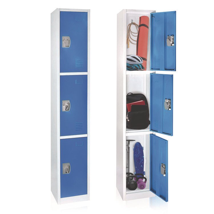 ADIROFFICE Steel Storage Locker, 3 Compartment, 12 x 12 x 72, Blue (ALHI629203BLU)