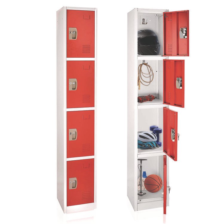 ADIROFFICE Steel Storage Locker, 4 Compartment, 12 x 12 x 72, Red (ALHI629204RED)
