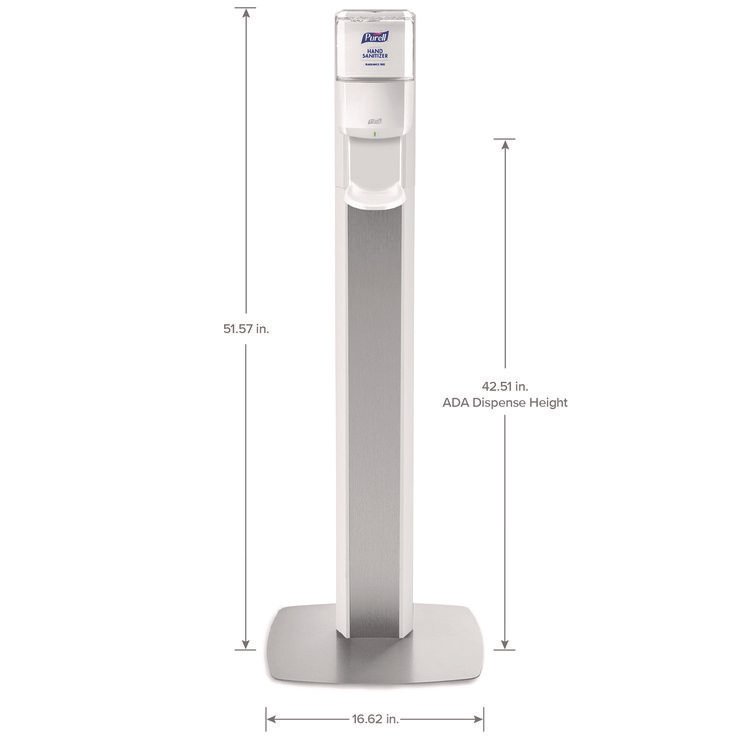 GO-JO INDUSTRIES MESSENGER ES8 Silver Panel Floor Stand with Dispenser, 1,200 mL, 16.75 x 6 x 40, Silver/White (GOJ7308DSSLV)