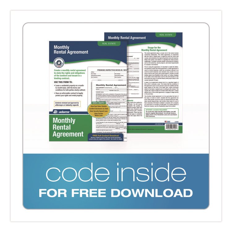 CARDINAL BRANDS . Month-to-Month Residential Rental Agreement Digital Download with Instructions, 8.5 x 11, Unlimited Number of Forms (ABFLF255)