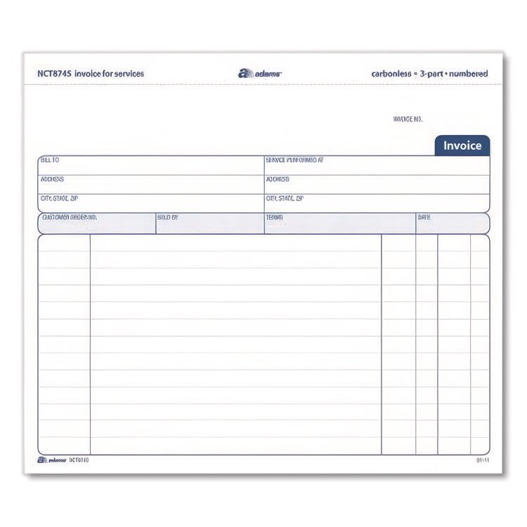 CARDINAL BRANDS . Multipart Service Invoice Pad, Three-Part Carbonless, 8.5 x 6.94, 50 Forms Total (ABFNCT8745)