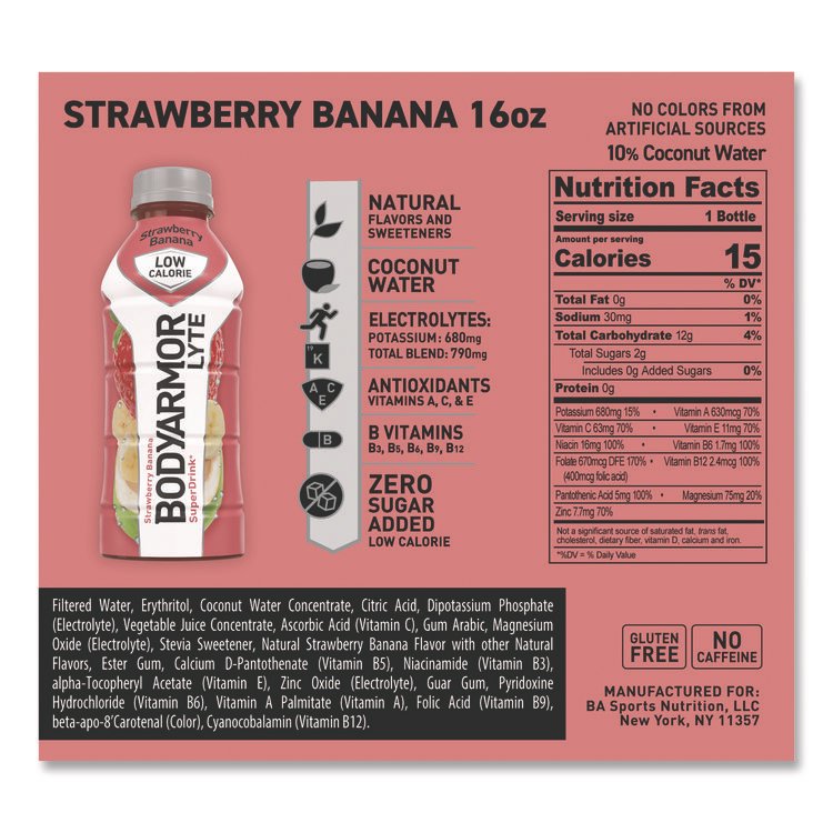 COCA-COLA LYTE Sports Drink, Strawberry Banana, 16 oz Bottle, 12/Pack (BDA411896)