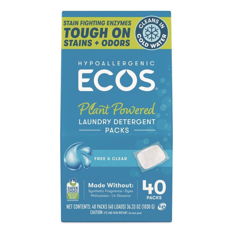 EARTH FRIENDLY PRODUCTS Laundry Detergent Packs, Free and Clear, 40 Pods/Pack, 6 Packs/Carton (EOP963706CT)