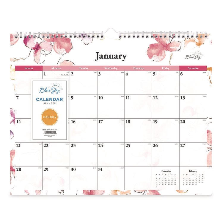 BLUE SKY Lindley Monthly Wall Calendar, Floral Artwork, 15 x 12, White/Pink/Red Sheets, 12-Month (Jan to Dec): 2026 (BLS117888)