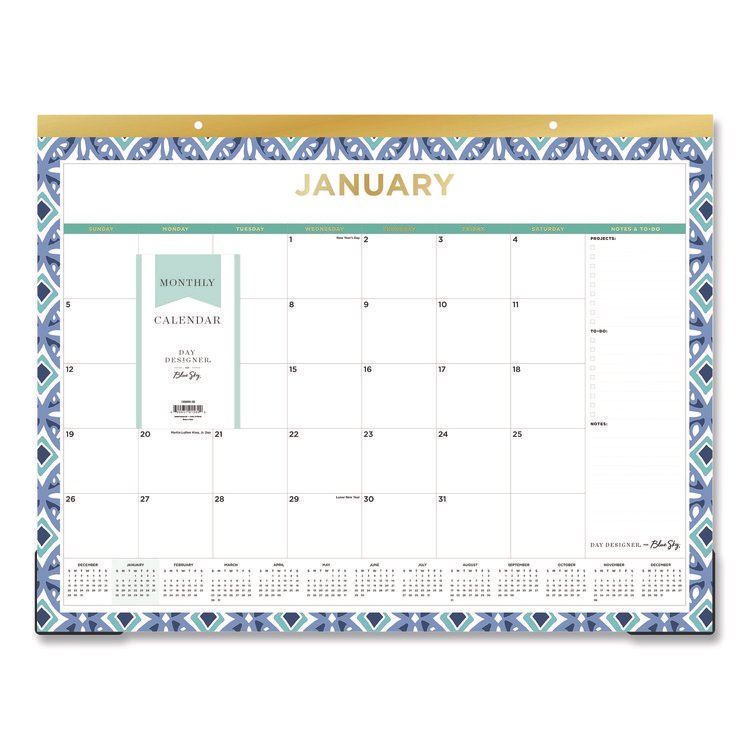 BLUE SKY Tile Monthly Desk Pad Calendar, Geometric Artwork, 22 x 17, White/Blue/Green Sheets, 12-Month (Jan to Dec): 2026 (BLS133694)